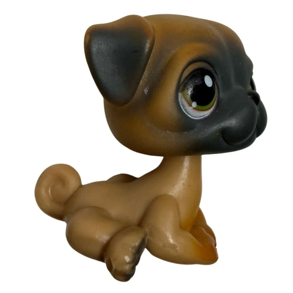 Littlest Pet Shop Pug Dog 1085 Tan Black Green Eyes LPS Hasbro G2 Figure